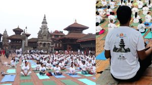 भक्तपुरमा आयोजित योग दिवस कार्यक्रममा टिसर्ट विवाद : पाँचतल्ले मन्दिर ‘चार तल्ला’ बनाइयो